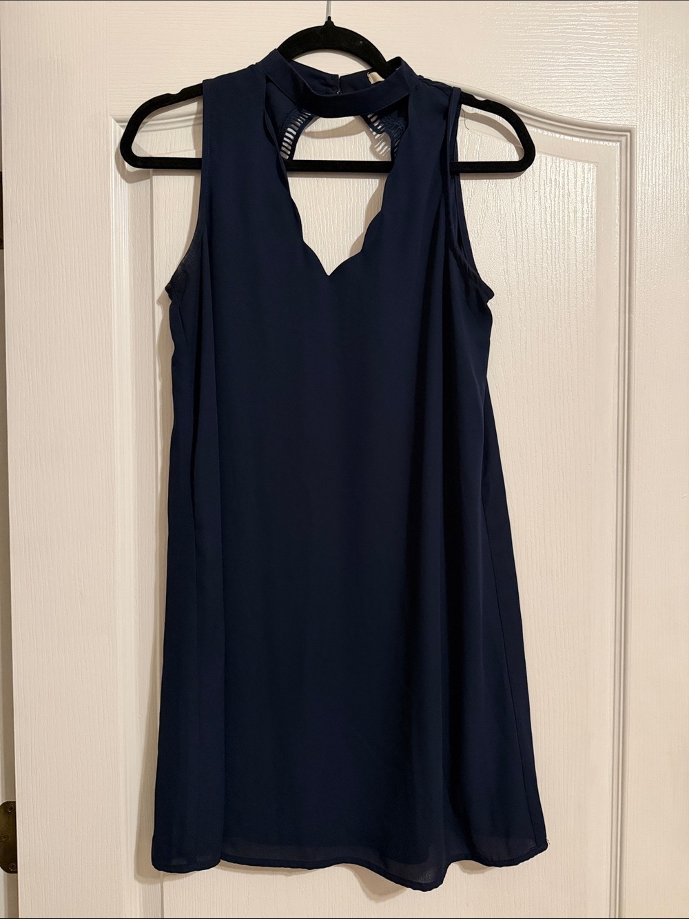 miami Navy Sleeveless Shift Dress with Cutout Neckline
